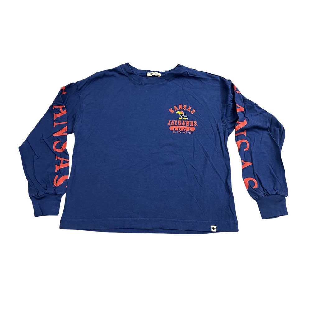 '47 Brand Kansas Jayhawks T-Shirt Mens Small Blue Excellent Long Sleeve Graphic
